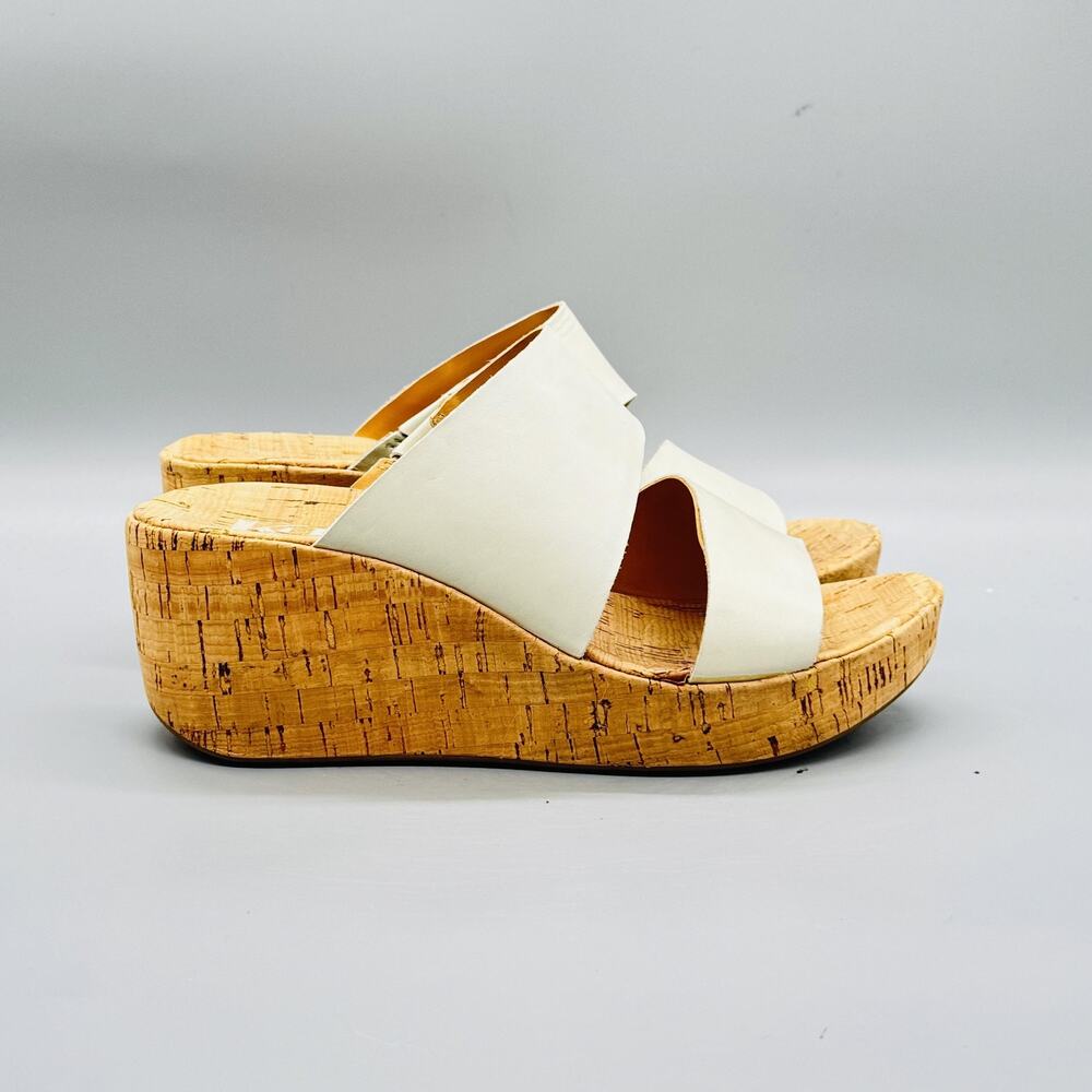 Kork-Ease White Cork Wedge Slide Sandals